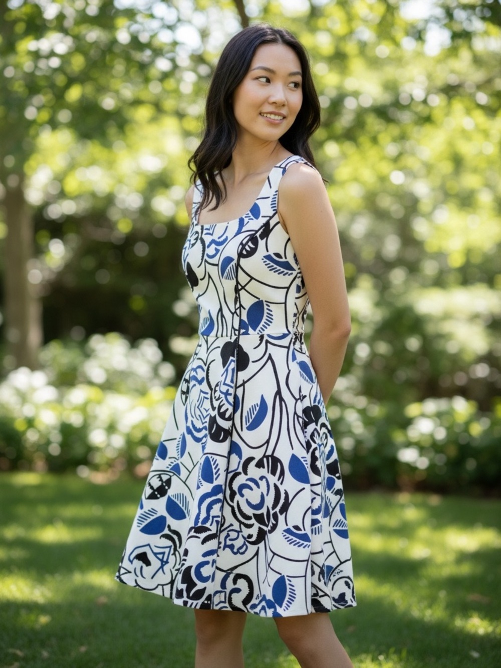 Anthropologie | Vanessa Virginia Blue Black Floral Ink Set Blooms Dress Size 2